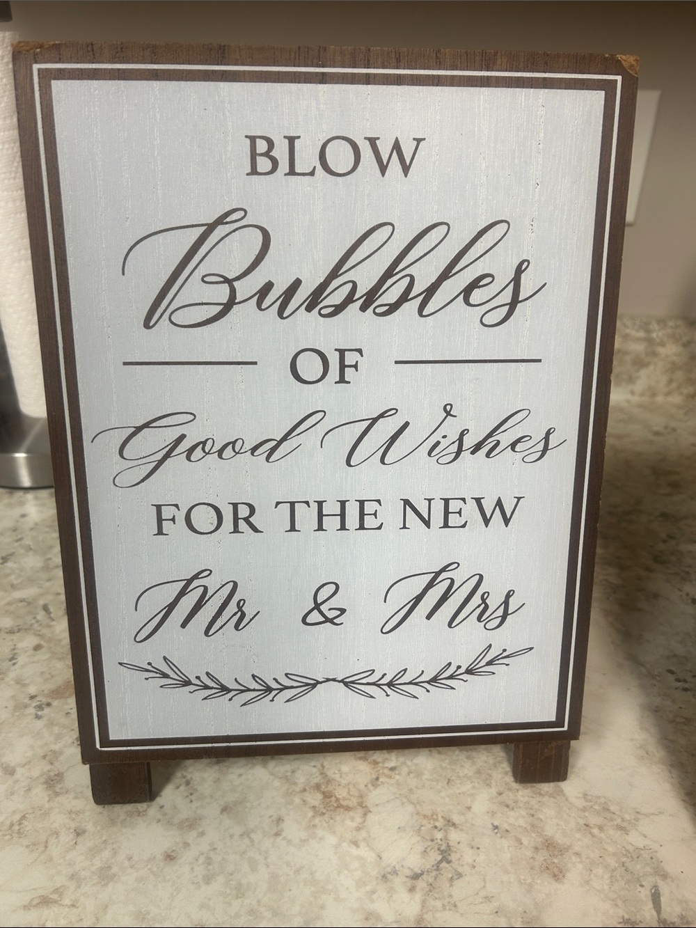 Blow Bubbles of Good Wishes Wedding Sign - White & Brown- see description